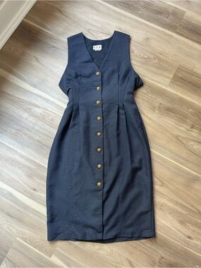 Vintage TBD Los Angeles sleeveless Navy Button-Front pinstripe pencil Dress